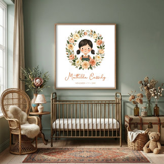 Entzückendes Mädchen mit Rosen-Kreis-Kranz-Kinderz Poster