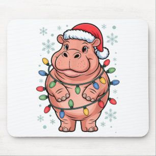 Entzückendes Nilpferd mit Weihnachtslichtern und S Mousepad