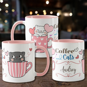 Entzückendes personalisiertes Kaffee- und Katzenth Tasse