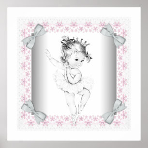 Entzückendes rosa Vintage-Ballerina-Babymädchen Poster