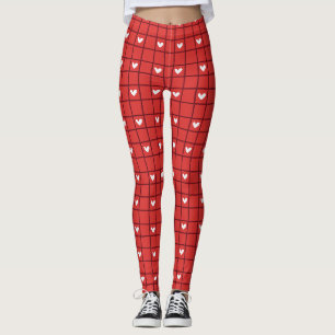 Entzückendes rotes Karo und weiße Herzen Romantisc Leggings