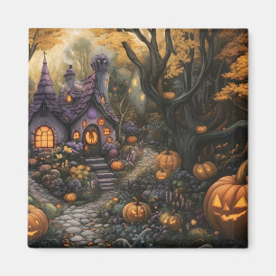 Entzückendes Spukhaus und Halloween-Kürbisfeld Magnet