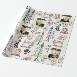 Entzückendes Vintage Antik Buggy Muster Modern Geschenkpapier
