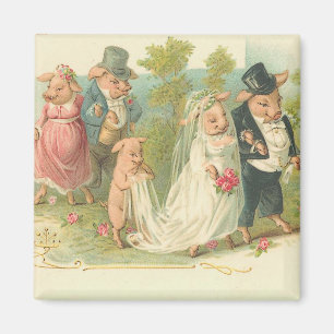 Entzückendes Vintage-Schweine-Brautpaar Magnet