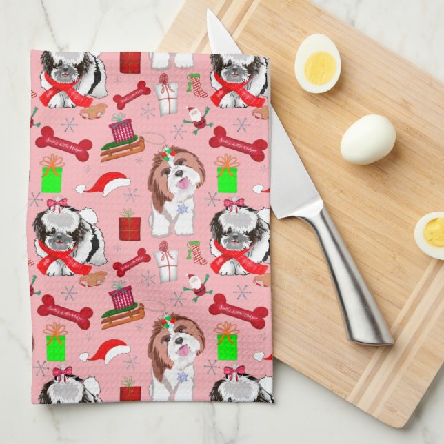 Entzückendes Weihnachts-Shih-Tzu-Muster  Geschirrtuch (Viertel Falte)
