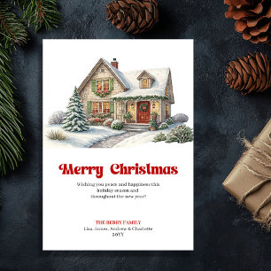 Entzückendes Weihnachtshaus, helle festliche Szene Feiertagskarte
