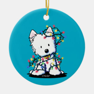 Entzückter Westie-Weihnachten KiniArt  Keramik Ornament