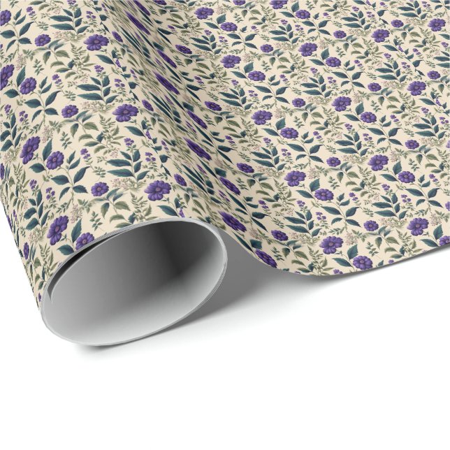 Enzian Blau Vintage Blumen Geschenkpapier (Rolleneckpunkt)