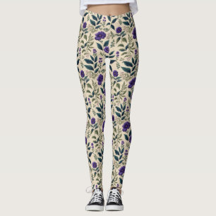 Enzianblauer Vintage-Blumenstoff Leggings