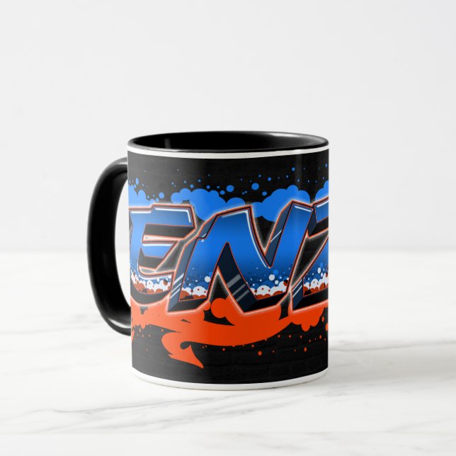 Enzo Vorname Name Graffiti blue orange Tasse (Vorderseite Links)