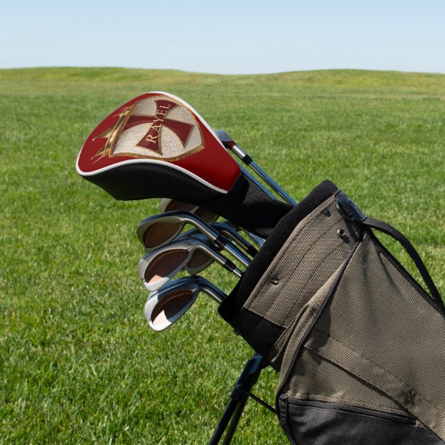 EOC RED RayEl Crest Design  Golf Headcover (In SItu)