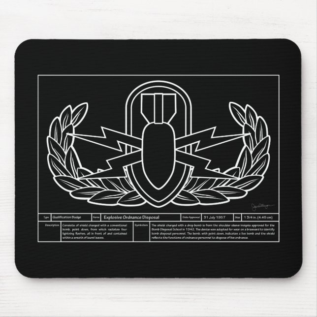 EOD Technischer Zeichn weiß Mousepad (Vorne)