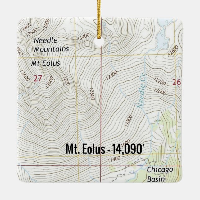 Eolus Colorado Fourteener Topo Karte Keramikornament (Rückseite)