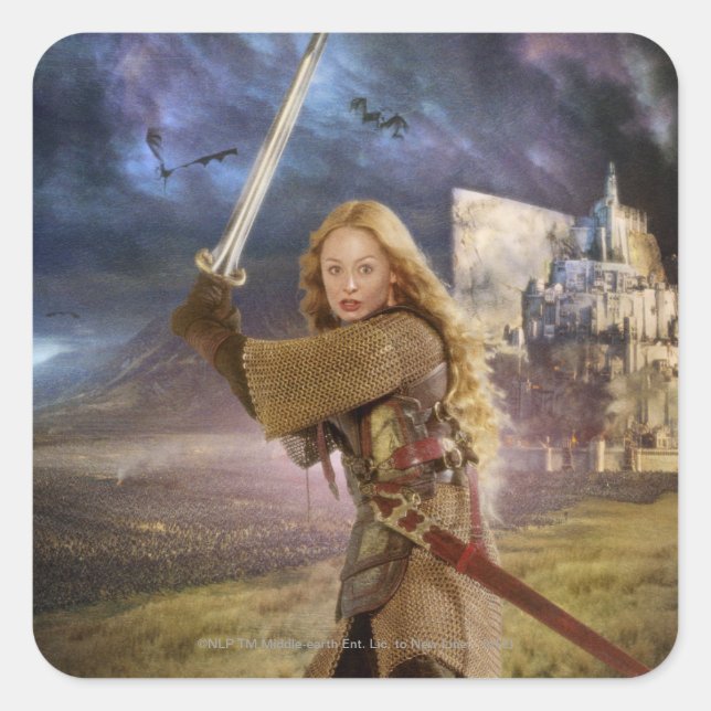 Eowyn Raises Sword Quadratischer Aufkleber (Vorderseite)