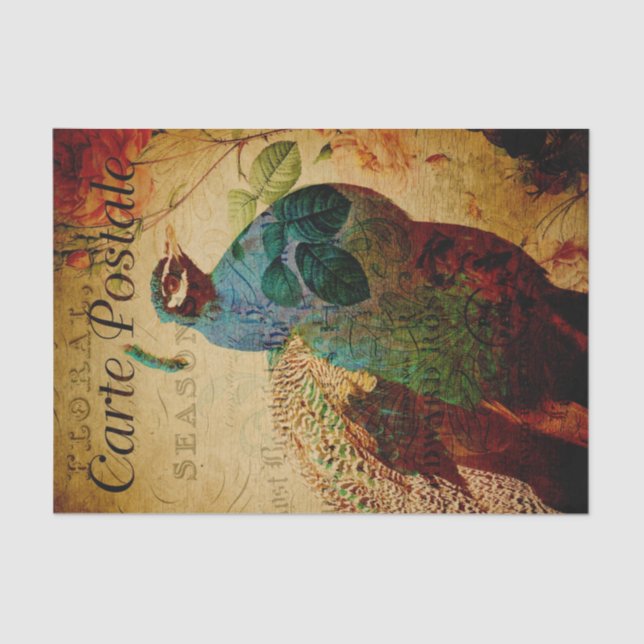 Ephemera Blue Peacock Rose Floral Decoupage Seidenpapier (Vorderseite)