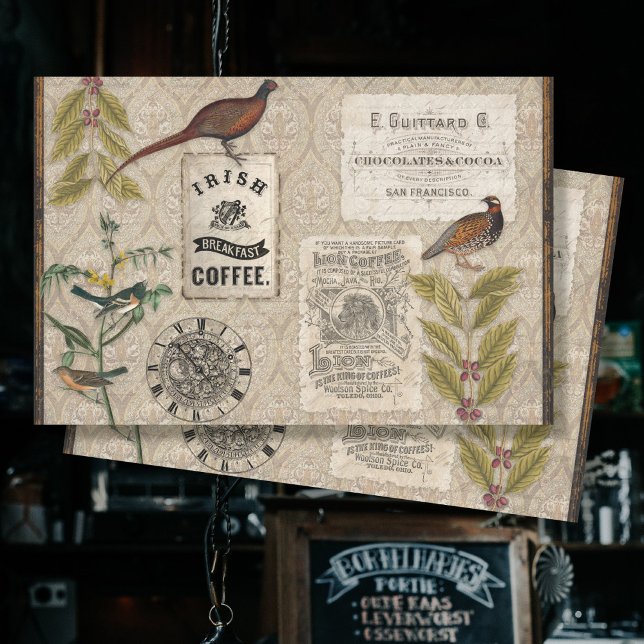 Ephemera Coffee Beans Bird Masculine Tan Decoupage Seidenpapier (Von Creator hochgeladen)