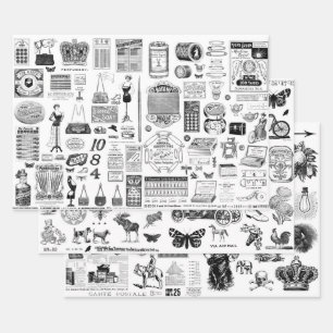 Ephemera Collage Papierblätter für Entcoupage Geschenkpapier Set