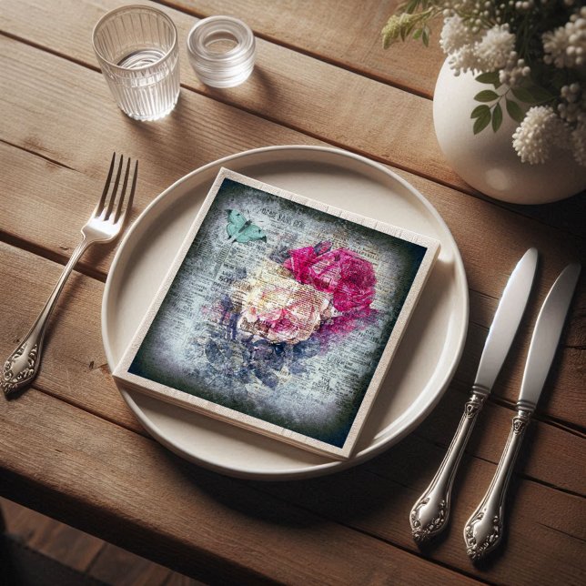 Ephemera Floral Butterfly Newsprint Decoupage Serviette (Von Creator hochgeladen)