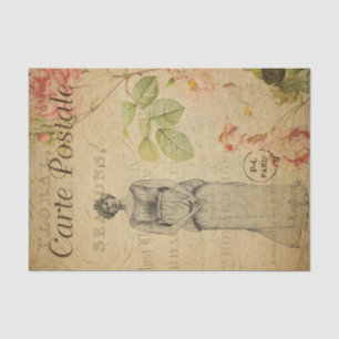 Ephemera Französisch Frau Pink Roses Floral Decoup Seidenpapier