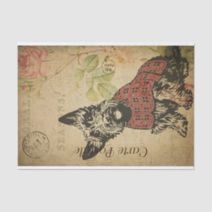 Ephemera Französische Postkarte Terrier Hund Decou Seidenpapier