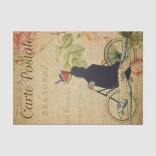 Ephemera French Lady on Bicycle and Dog Decoupage Seidenpapier