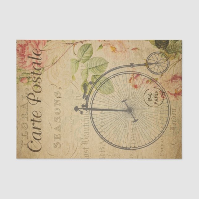Ephemera French Penny Farthing Bicycle Decoupage Seidenpapier (Vorderseite)