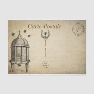 Ephemera French Postcard Beehive Bees Decoupage Seidenpapier