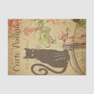 Ephemera French Postcard Black Cat Decoupage Seidenpapier