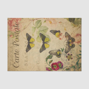 Ephemera French Postcard Butterflies Decoupage Seidenpapier