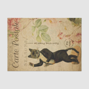 Ephemera French Postcard Dancing Cat Decoupage Seidenpapier