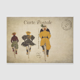 Ephemera French Postcard Family Cycling Decoupage Seidenpapier
