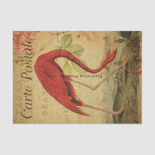 Ephemera French Postcard Flamingo Floral Decoupage Seidenpapier (Vorderseite)