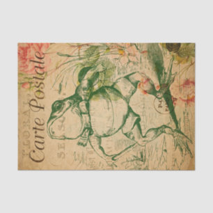 Ephemera French Postcard Frog Floral Decoupage Seidenpapier