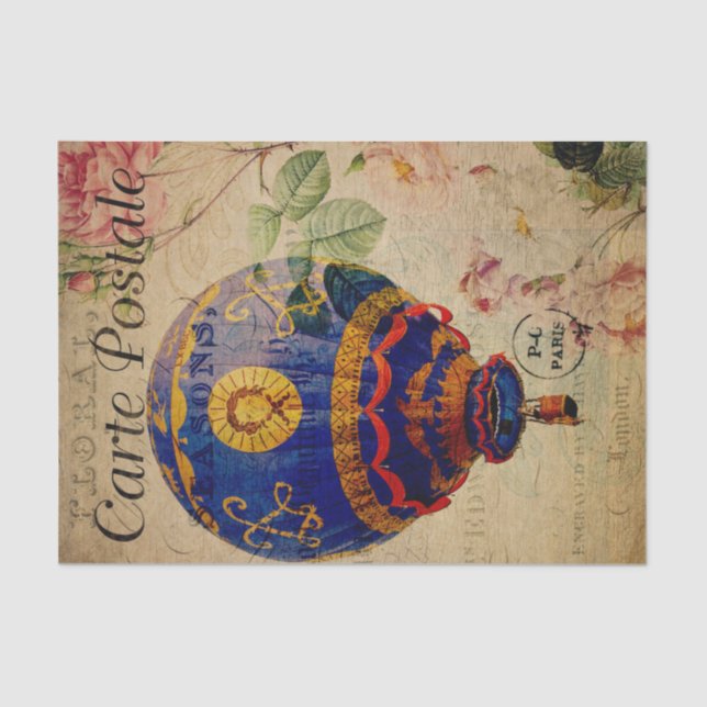 Ephemera French Postcard Hotair Balloon Decoupage Seidenpapier (Vorderseite)