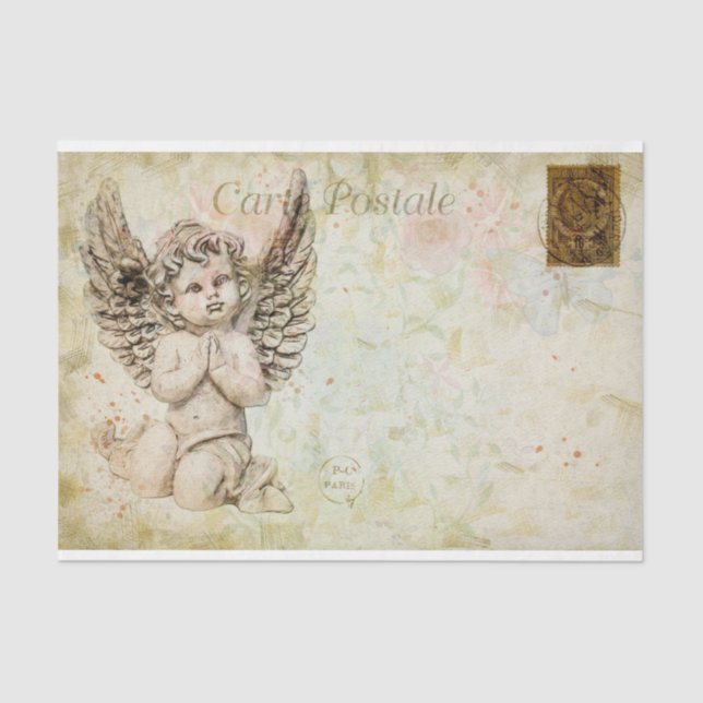 Ephemera French Postcard Niedlich Baby Angle Decou Seidenpapier (Vorderseite)