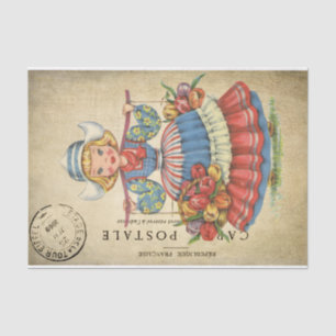 Ephemera French Postcard Niedliches niederländisch Seidenpapier