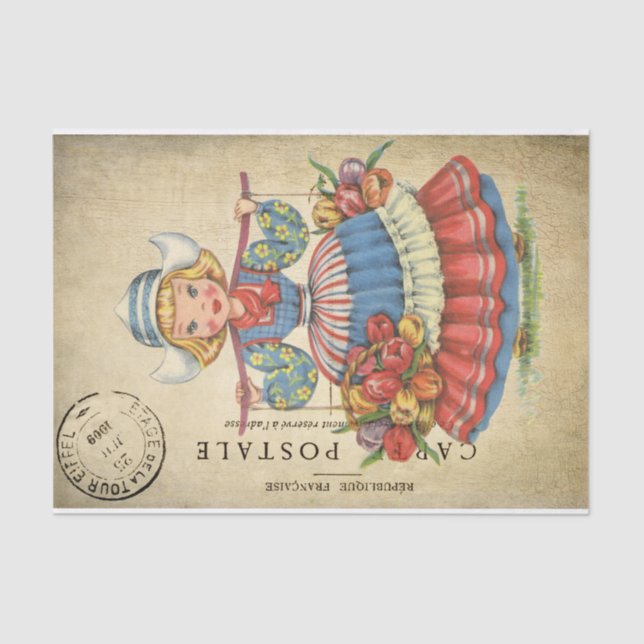 Ephemera French Postcard Niedliches niederländisch Seidenpapier (Vorderseite)