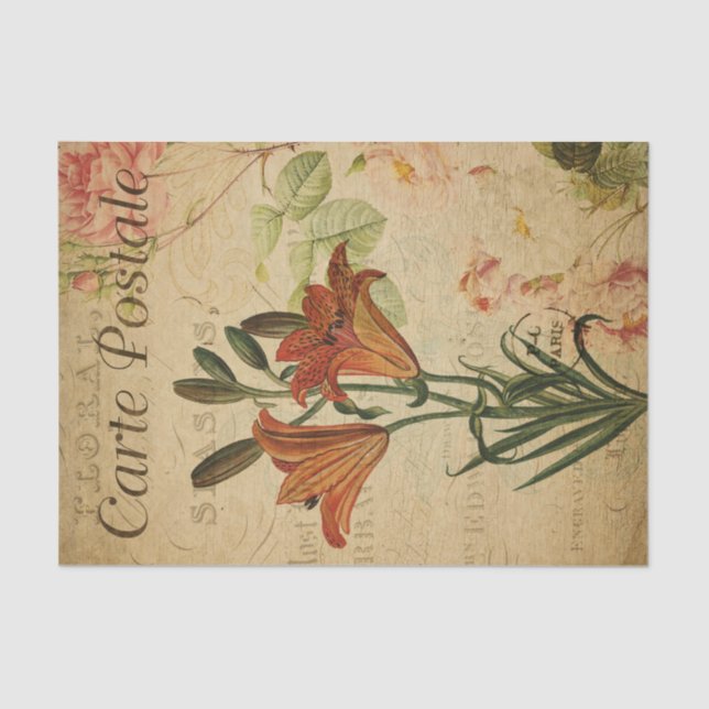 Ephemera French Postcard Orange Lilly Decoupage Seidenpapier (Vorderseite)