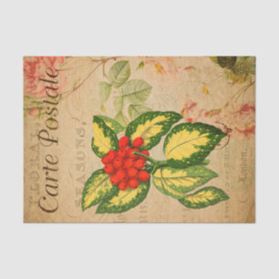 Ephemera French Postcard Red Berries Decoupage Seidenpapier