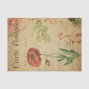 Ephemera French Postcard Red Poppy Decoupage Seidenpapier