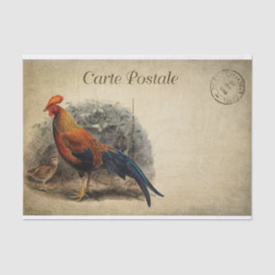 Ephemera French Postcard Rooster Chick Decoupage Seidenpapier