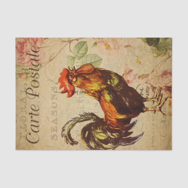 Ephemera French Postcard Rooster Decoupage Seidenpapier (Vorderseite)