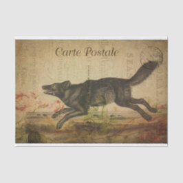 Ephemera French Postcard Running Wolf Decoupage Seidenpapier
