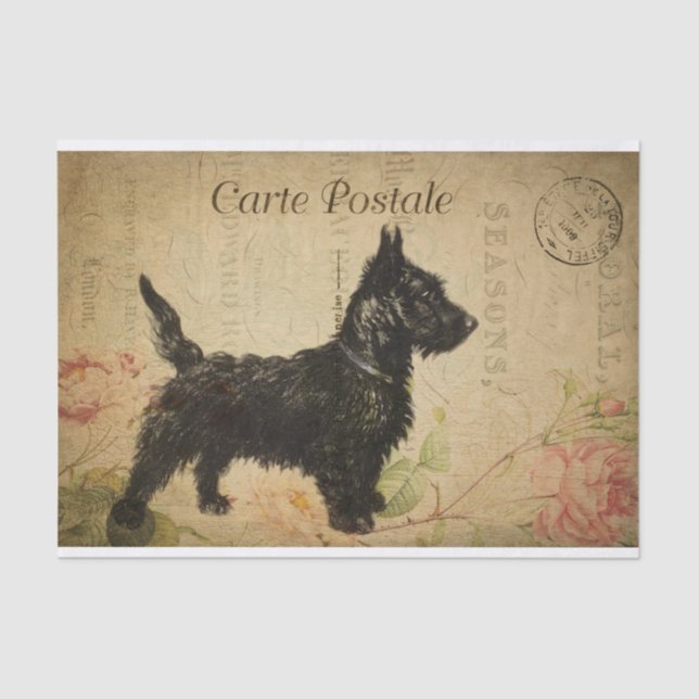 Ephemera French Postcard Terrier Dog Decoupage Seidenpapier (Vorderseite)