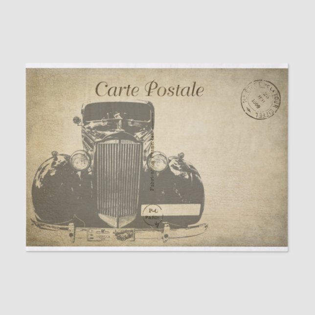 Ephemera French Postcard Vintage Car Decoupage Seidenpapier (Vorderseite)