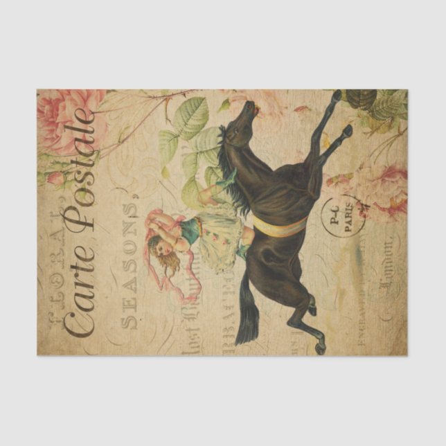 Ephemera French Postcard Woman Rider Decoupage Seidenpapier (Vorderseite)
