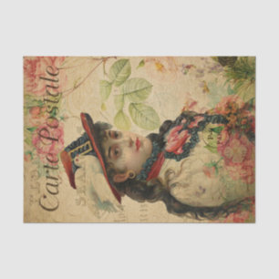 Ephemera French Postcard Women Floral Decoupage Seidenpapier
