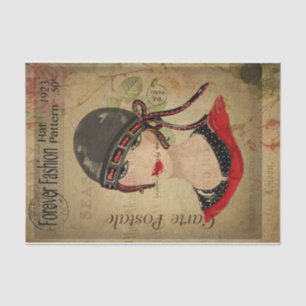 Ephemera French Postcard Women with Hat Decoupage Seidenpapier