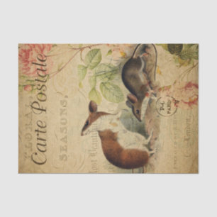 Ephemera French Postcard Wood Mouse Decoupage Seidenpapier