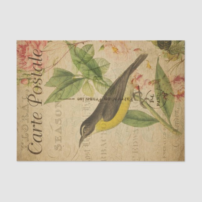 Ephemera French Postcard Yellow Bird Decoupage Seidenpapier (Vorderseite)